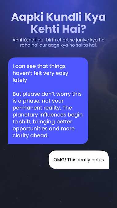 AstroChat screenshot — Aapki Kundli Kya Kehti Hai, reading in Hinglish
