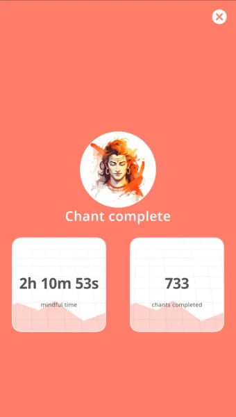 Mantras App — chant complete screen with time and count